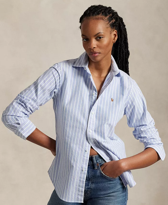 

Женская облегающая полосатая рубашка Oxford Polo Ralph Lauren, синий