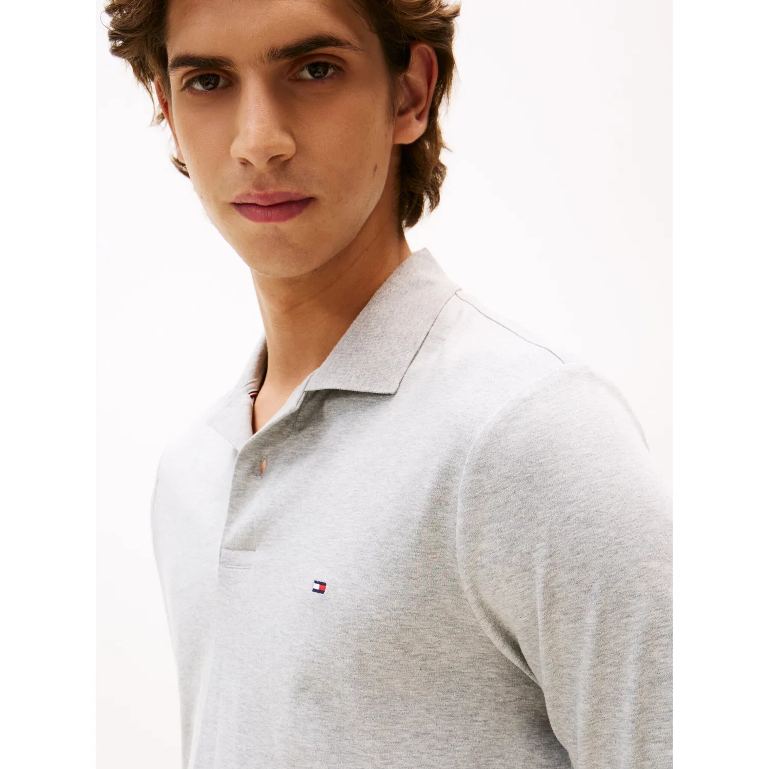 Мужское поло с длинным рукавом из жидкого хлопка Tommy Hilfiger, Light Grey Heather — фото 2