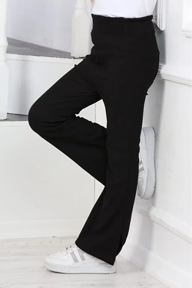 Детские брюки для девочек клеш Relaxed fit Ixoskids Club, Black