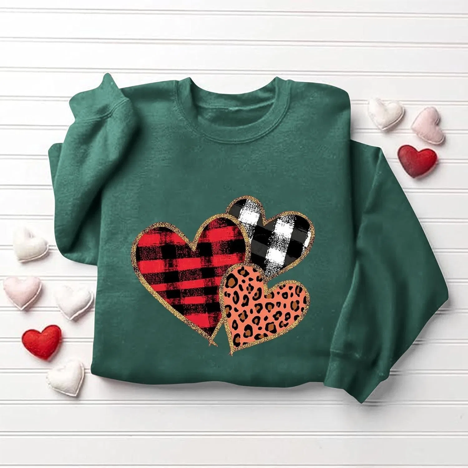 Женский свитшот с принтом Valentine Heart, зелёный — фото 3