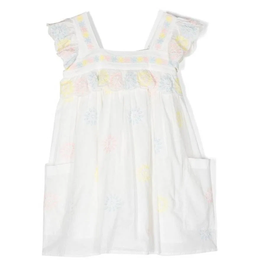 Платье без рукавов с цветочной вышивкой Girls Floral Embroidery Dress Stella McCartney, Avorio/Embroidery