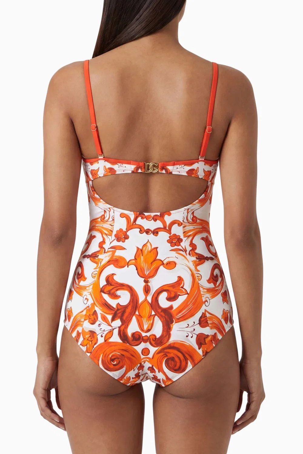 Купальник слитный с принтом Majolica Dolce & Gabbana, оранжевый — фото 3
