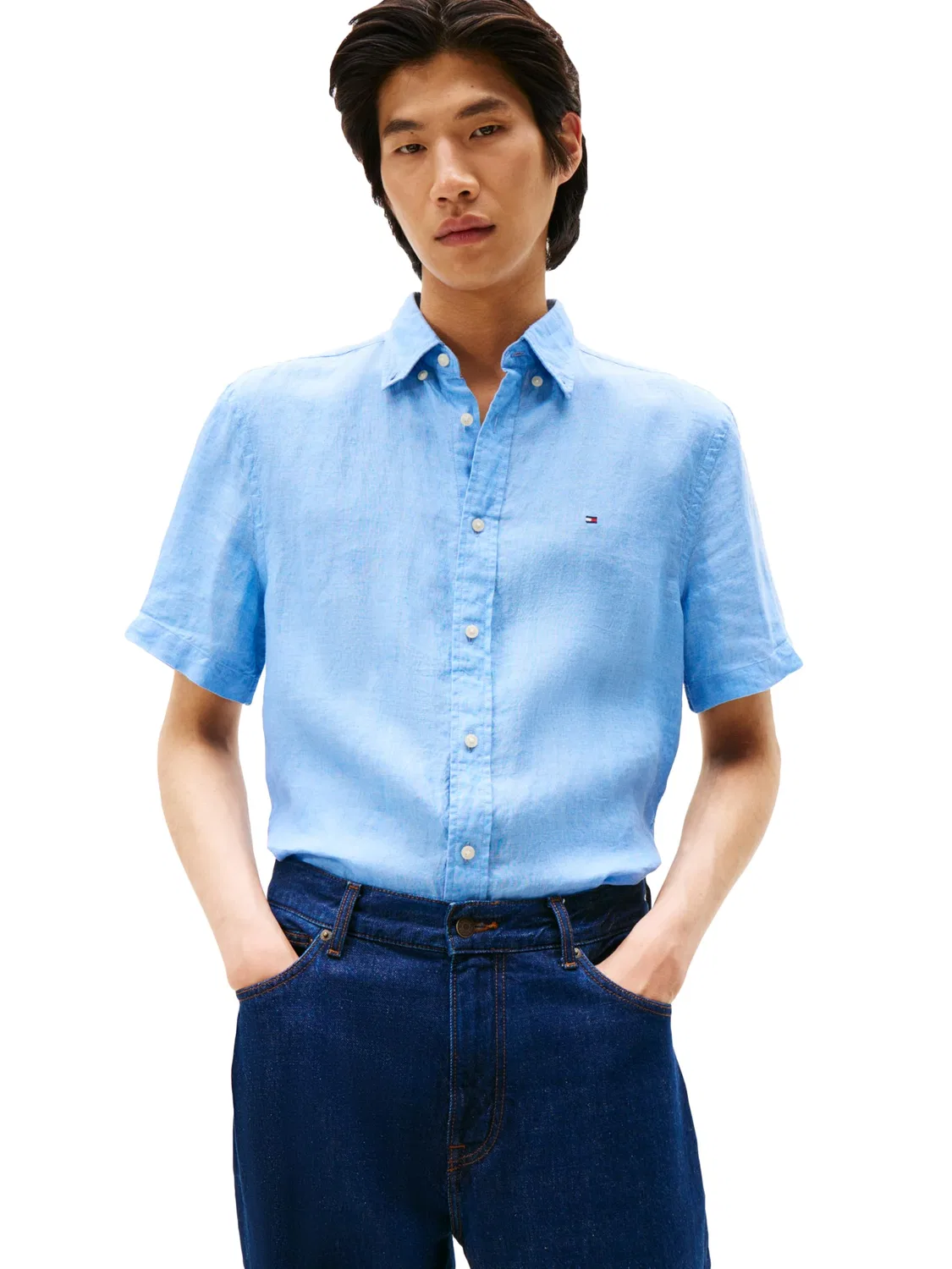 Мужская рубашка с коротким рукавом из льна Tommy Hilfiger, Vessel Blue