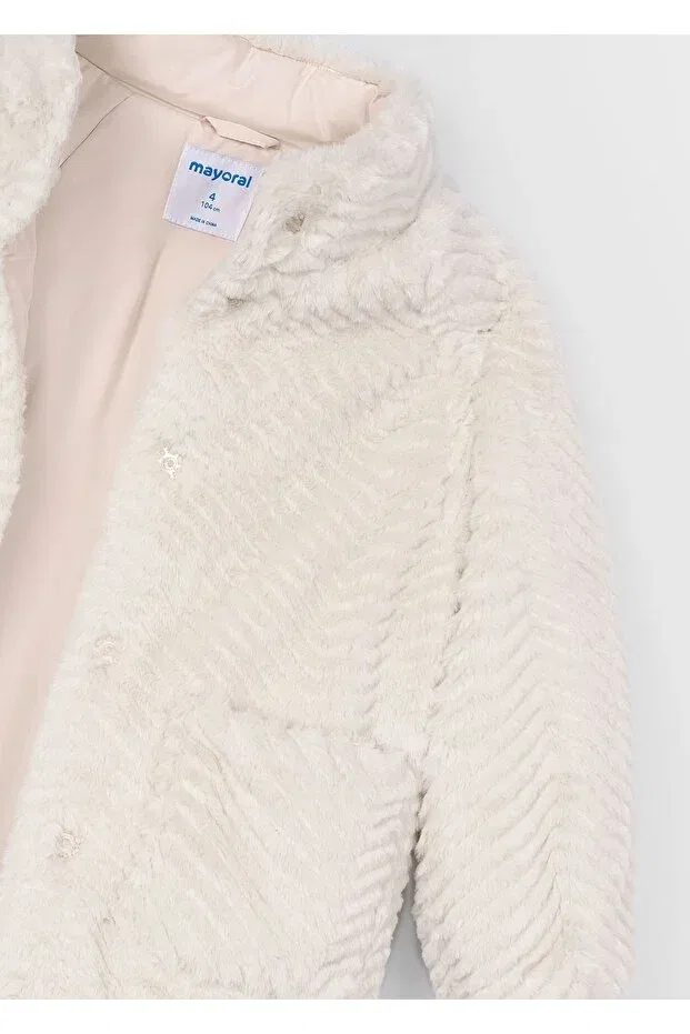Детское пальто для девочек из искусственного меха Mayoral, Beige — фото 4