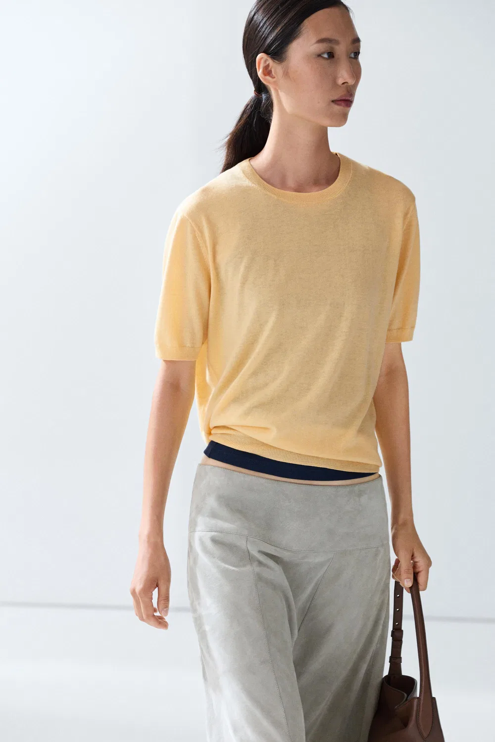 Свитер Massimo Dutti, с короткими рукавами, желтый — фото 3