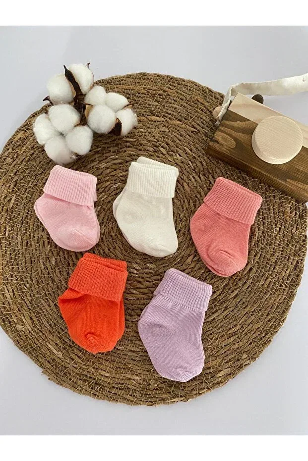 Детские носки для новорожденных хлопковые 5 пар Organic cotton unisex 5-piece premium newborn baby socks Glory Baby, Ecru-Pink-Purple-Orange-Soman
