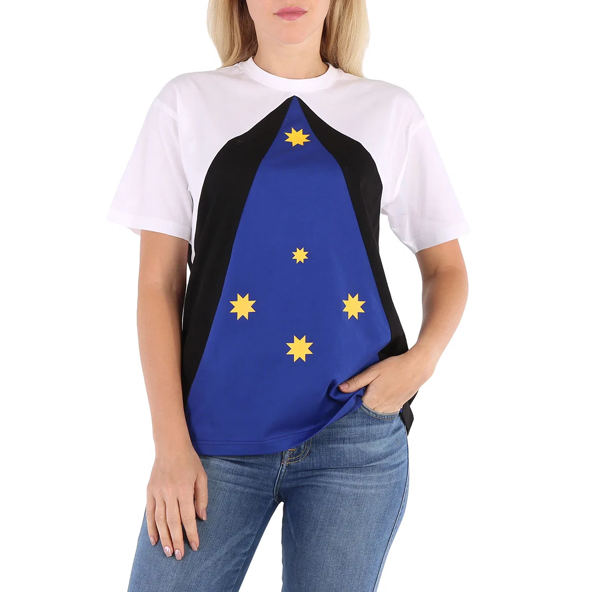 Футболка с цветовым блоком и принтом звезды Color-Block Star-Print Burberry, Oceanic Blue