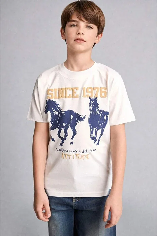 Детская футболка для мальчиков с принтом Regular fit crew neck printed short sleeve t-shirt boys h7521a826sm Defacto, White Wt34 — фото 4