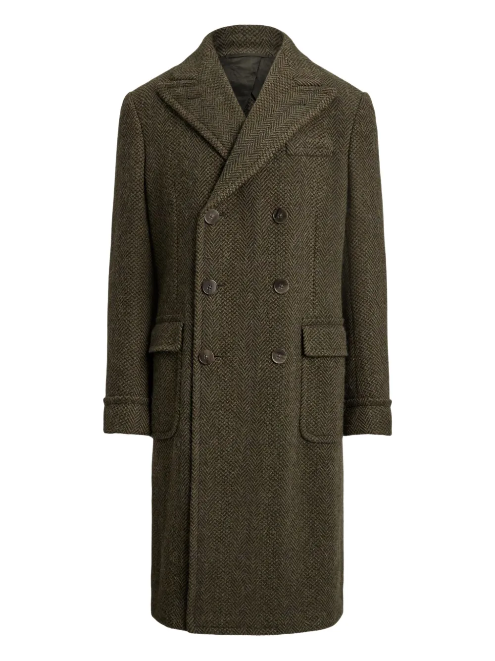 

Двубортное пальто с узором в елочку Ralph Lauren Purple Label, зеленый