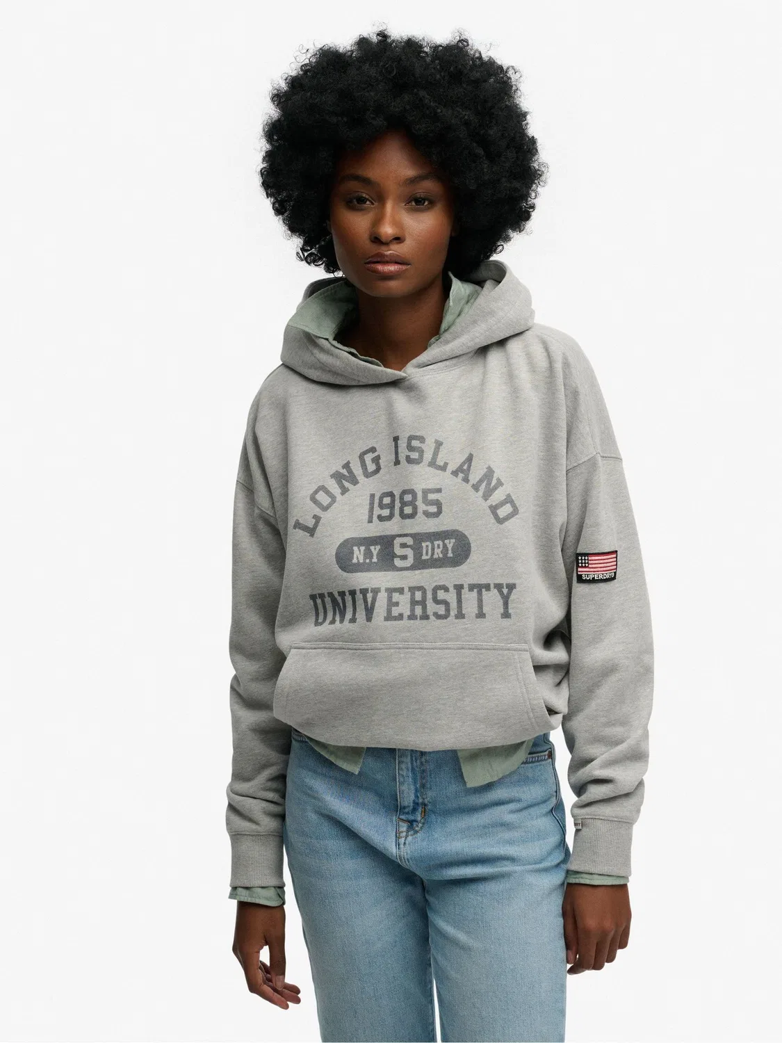 Худи Oversized Athletic Essentials Relaxed Hoodie Superdry, серый — фото 2