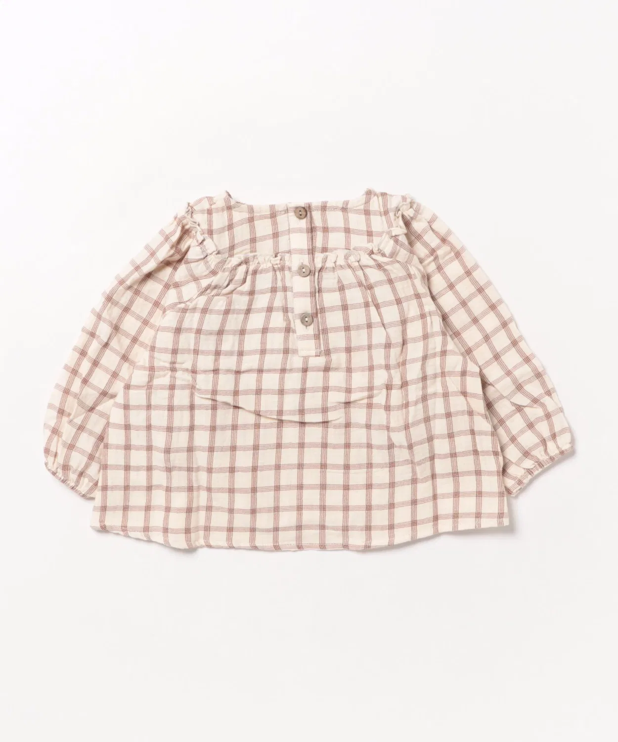 Детский комплект из блузы с рукавом-фонарик и шорт-панталонов Cinnamon Plaid Quincy Mae, White/Brown — фото 2