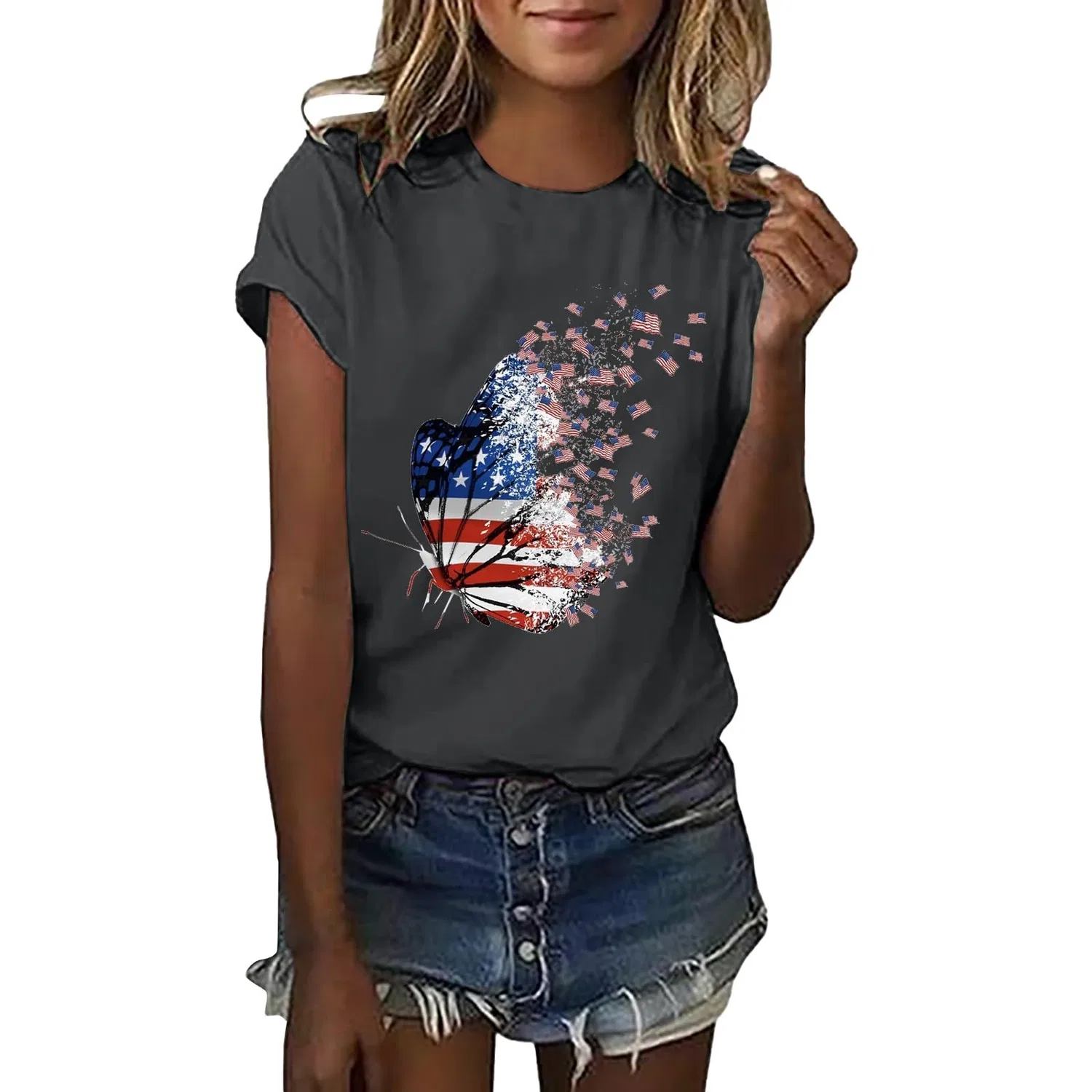 Женская блузка с принтом 4th of July American Flag Graphic, Dark Grey