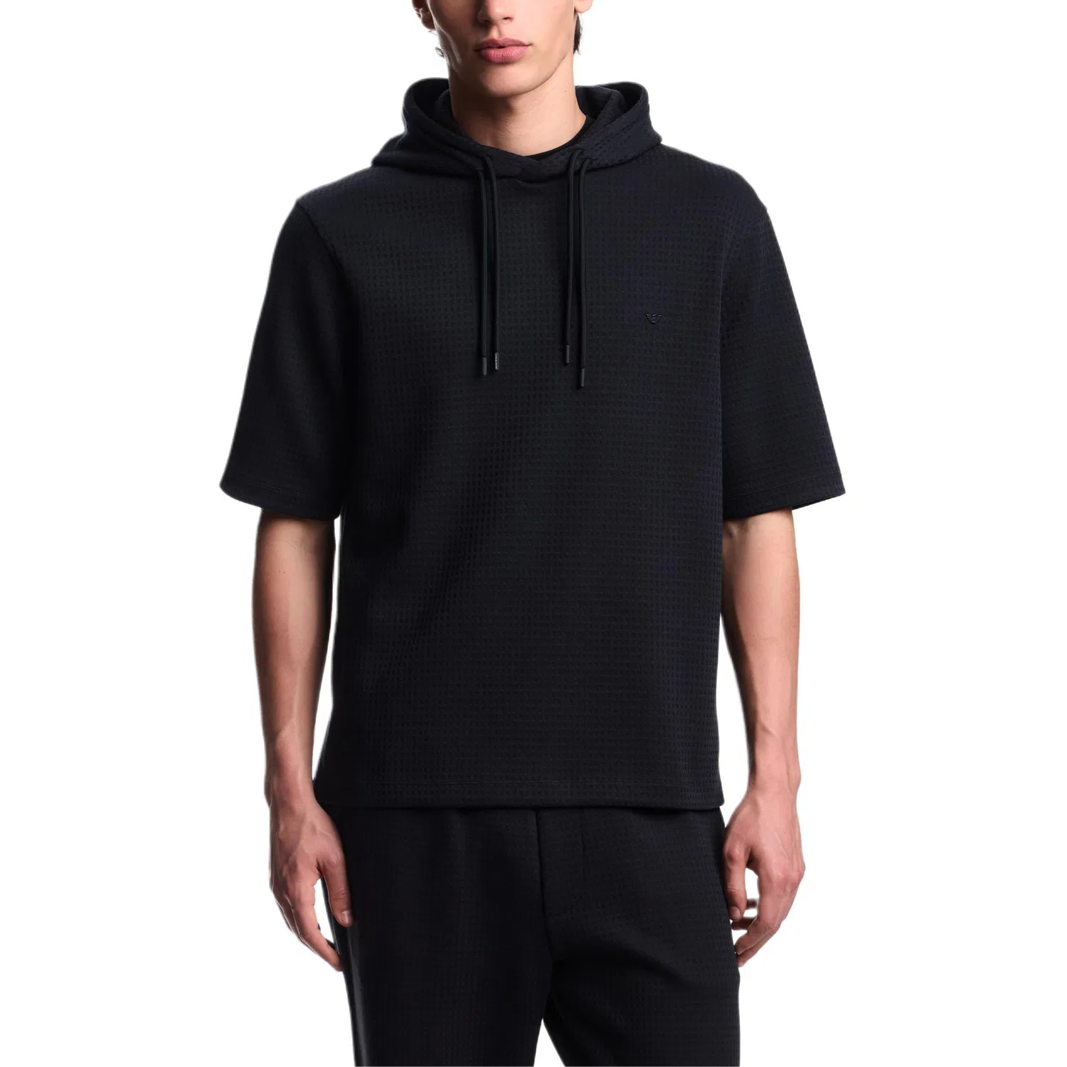 Свитшот с капюшоном из лиоцеллового жаккарда Emporio Armani Asv темно-синий — фото 3