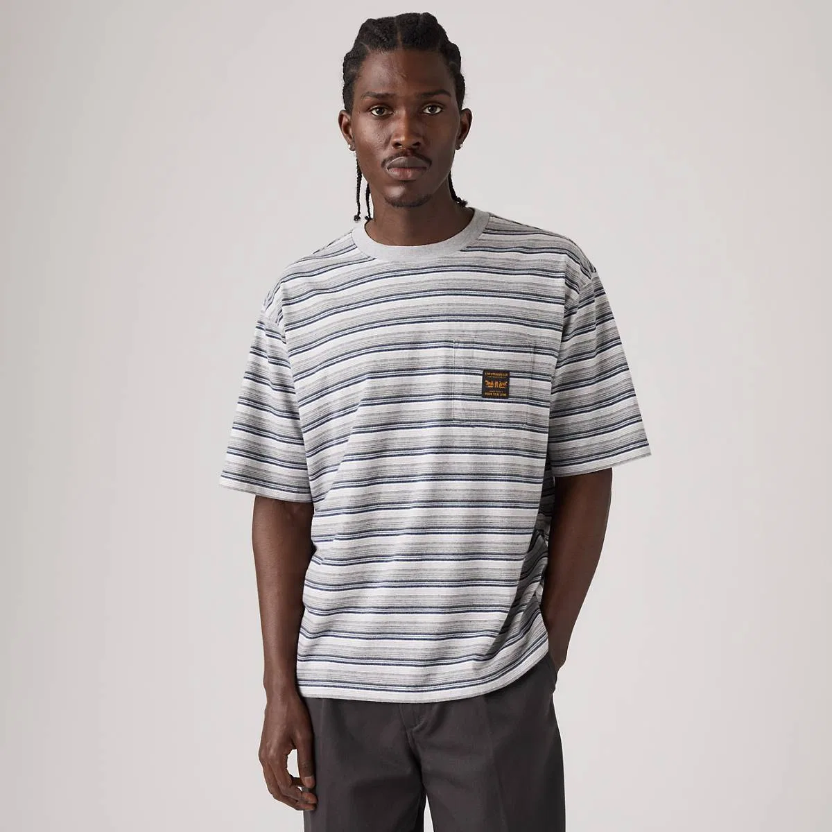 Рабочая футболка с коротким рукавом и карманом Levi's, Porter Stripe Medium Heather Grey - Multi-Color