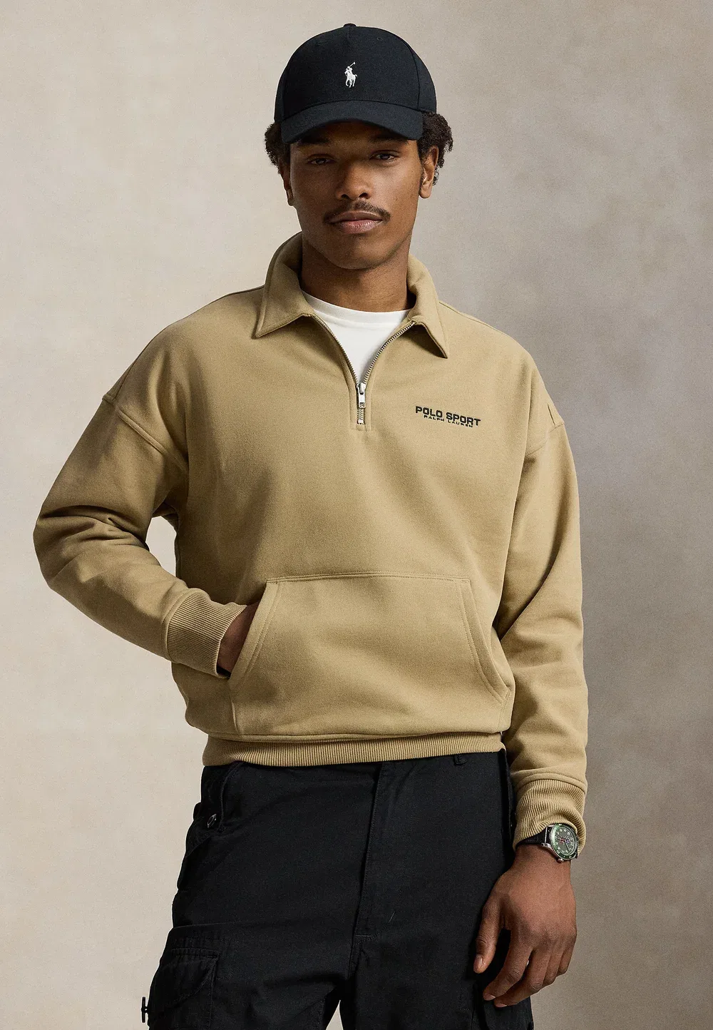 Свободная спортивная толстовка-поло унисекс - толстовка Polo Ralph Lauren, Rl Khaki — фото 3