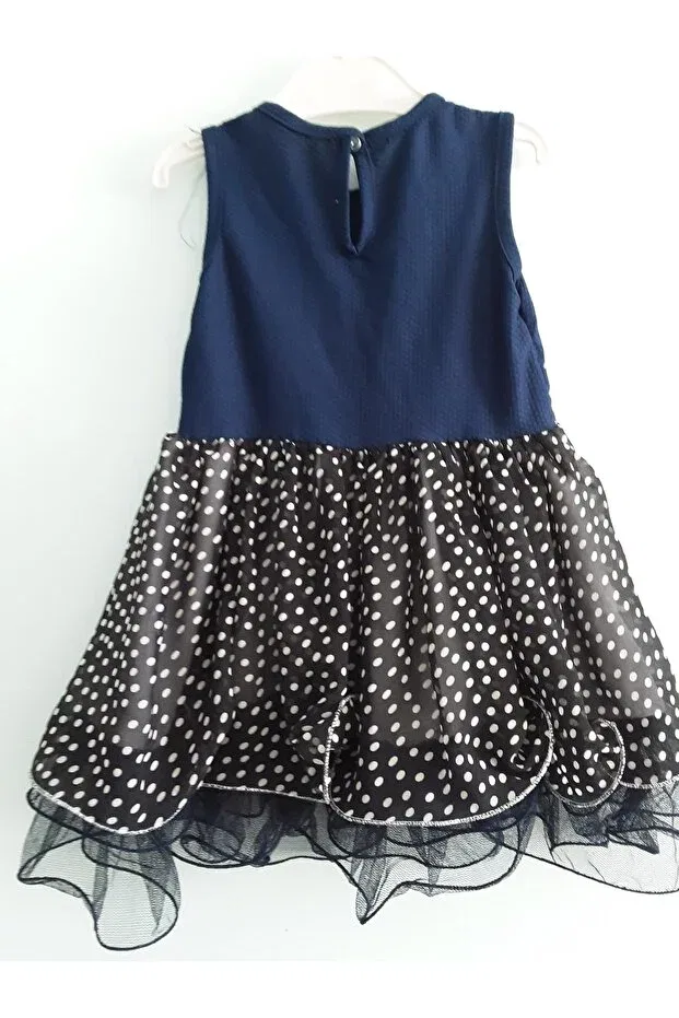 Детское платье для девочек с принтом Polka dot black tulle girl's dress Mayabebe, Navy Blue With A Black Skirt — фото 3