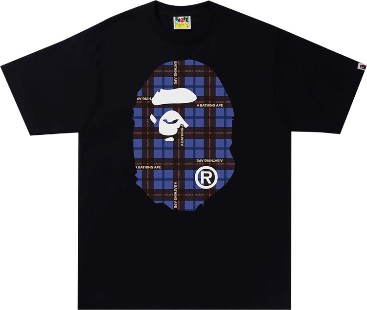 

Футболка BAPE Logo Check Big Ape Head Tee 'Black/Blue', черный