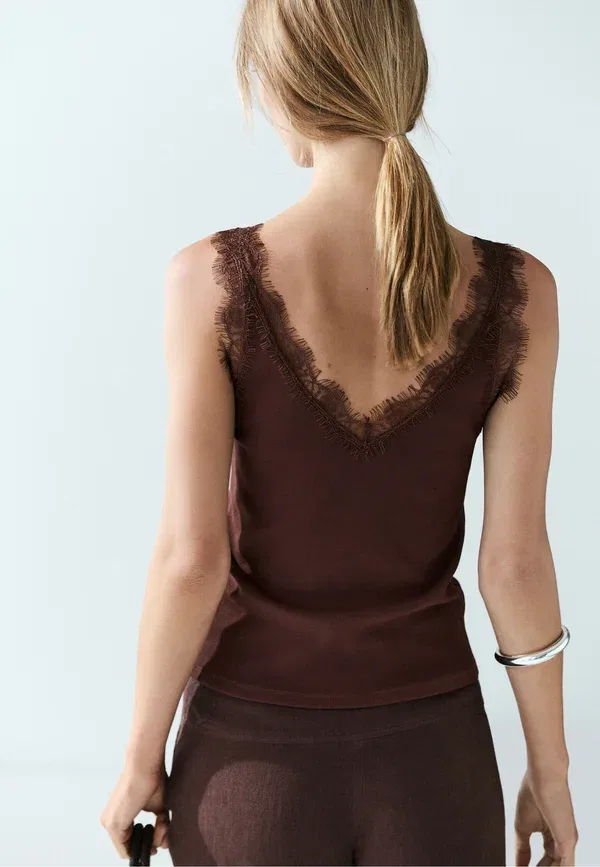 Топ хлопковый Rib Massimo Dutti, коричневый — фото 3