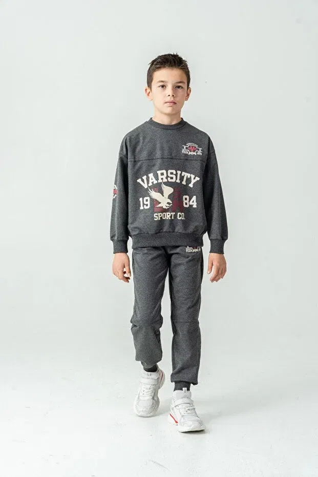 Детский спортивный комплект для мальчиков с принтом Varsity 1984 sport co. Mışıl Kids, Anthracite — фото 3