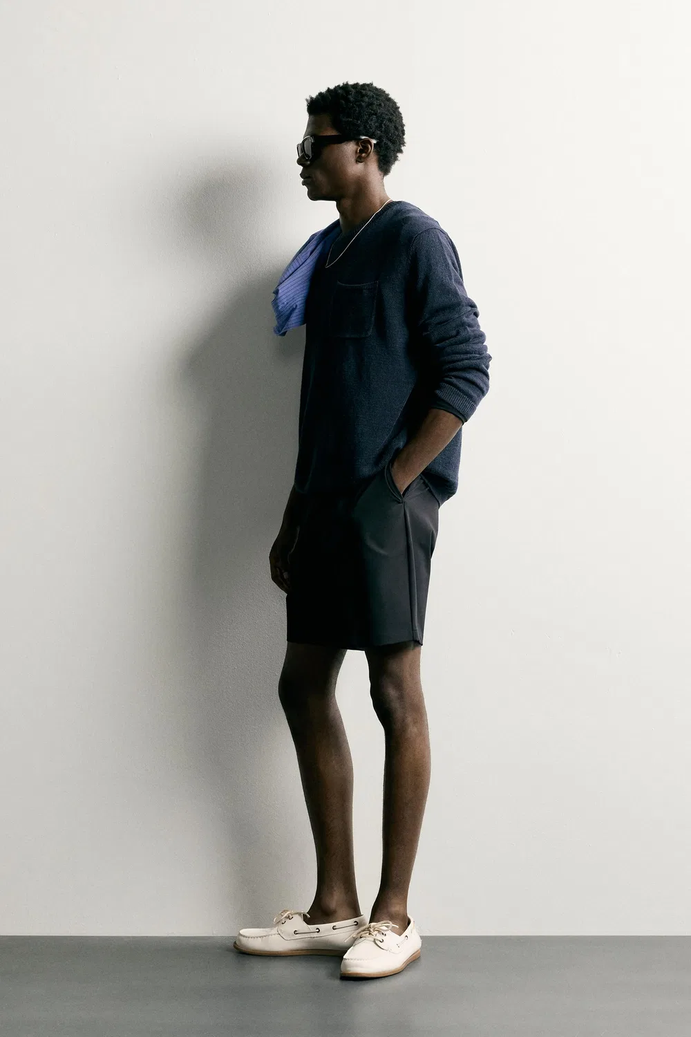 Комфортные технические шорты-бермуды ZARA, Navy blue — фото 4