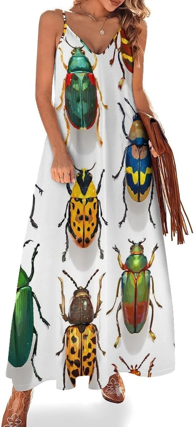 Женское пляжное платье-макси без рукавов Colorful Beetle Insect, Style