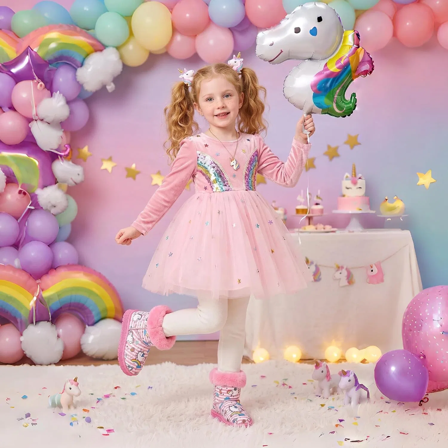 Детские зимние сапоги для девочек с принтом единорога Sugmzox, Pink Unicorn — фото 2