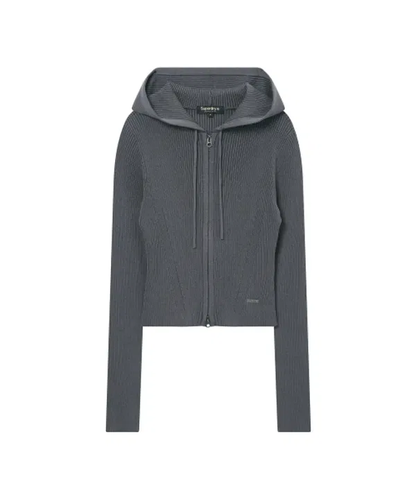 Женский винтажный вязаный джемпер на молнии, Superdry, угольный