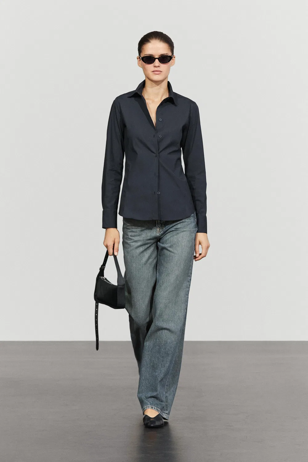 Рубашка Massimo Dutti Cotton Blend Poplin, темно-синий — фото 3