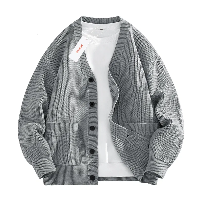 Детский кардиган утолщенный V-образный вырез MINISO, Light Gray