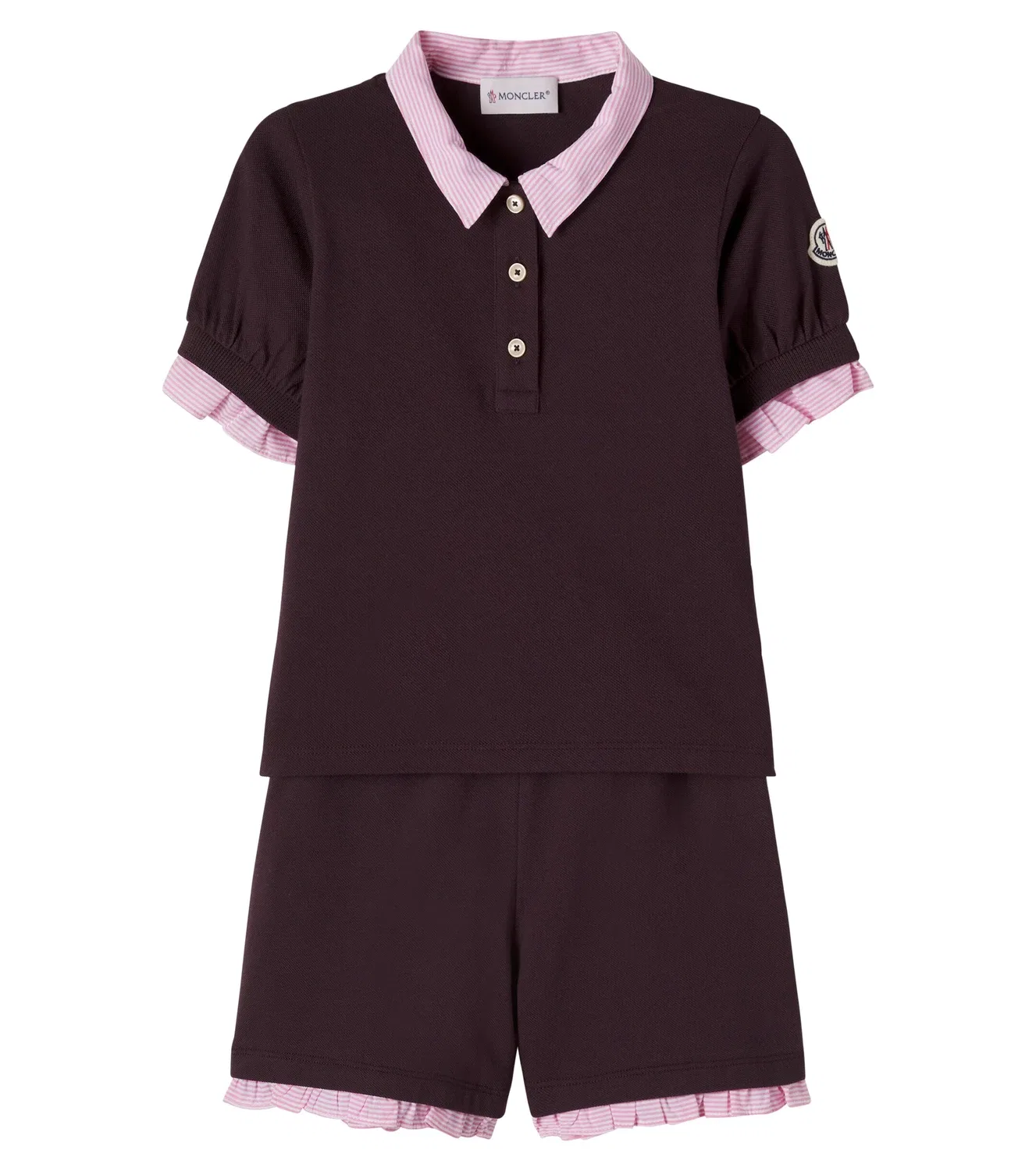 Комплект из хлопковой рубашки-поло и шорт Moncler Enfant, бордовый
