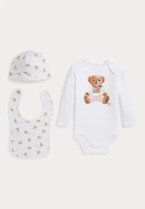Комплект из 3 предметов хлопковый Polo bear 0-2y Polo Ralph Lauren, White/Multi-coloured, белый/мультиколор
