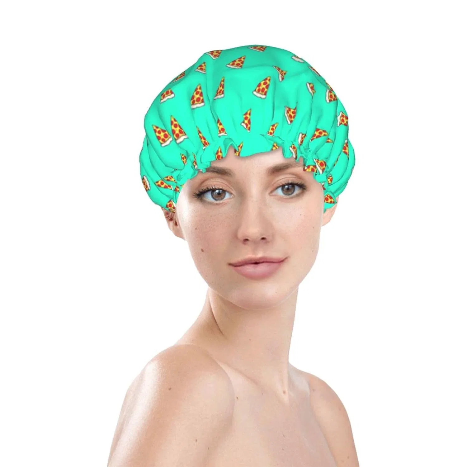 Шапочка для душа с рисунком пиццы, AOOEDM, 1 шт, One Size, Trendy pizza pattern — фото 3