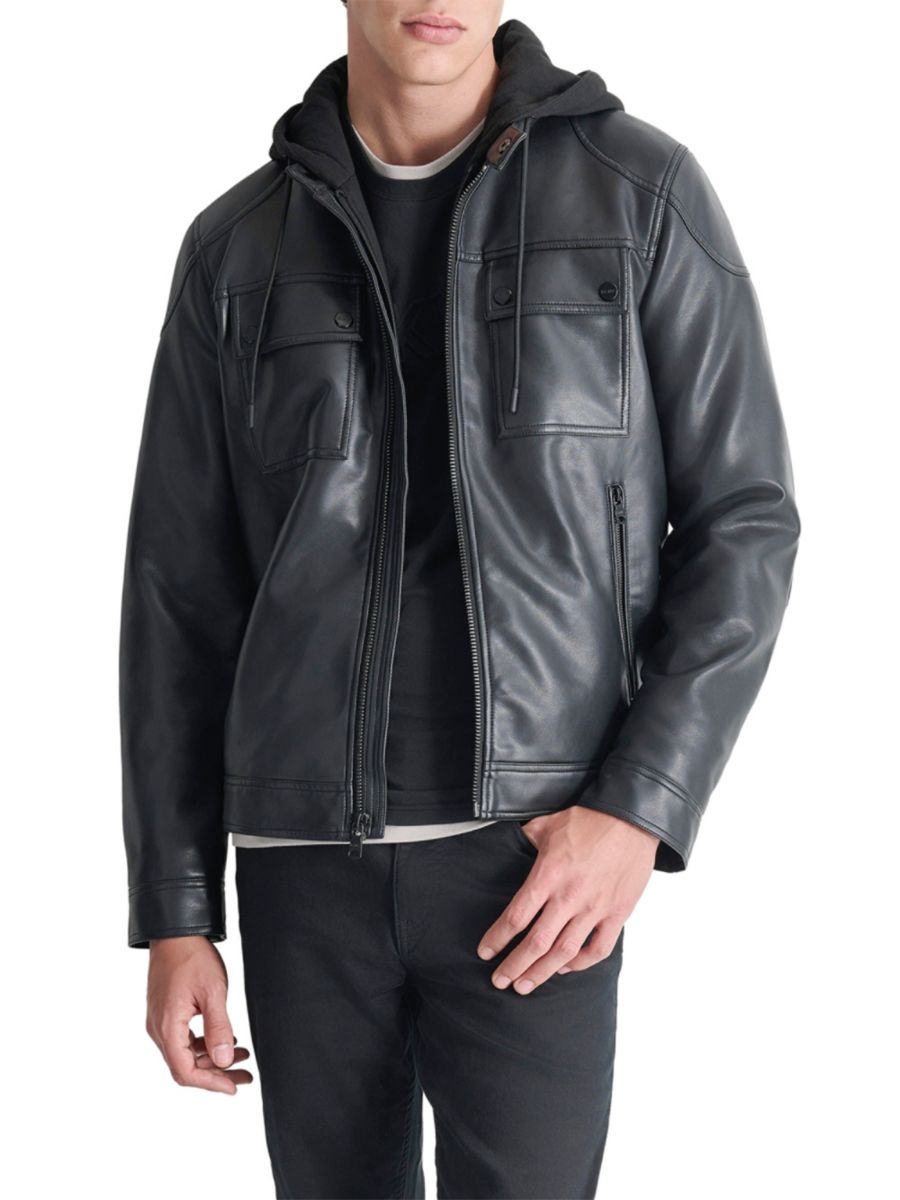 

Куртка из искусственной кожи с капюшоном DKNY, черный