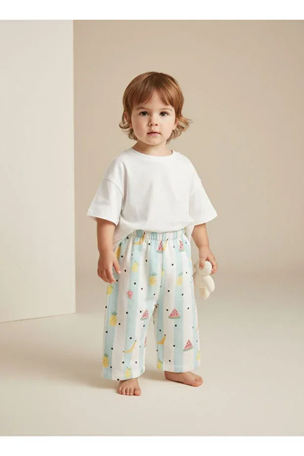 Детские штаны для девочек с принтом Fruit patterned double layer muslin oversize bottom layer Zemze Baby, Green