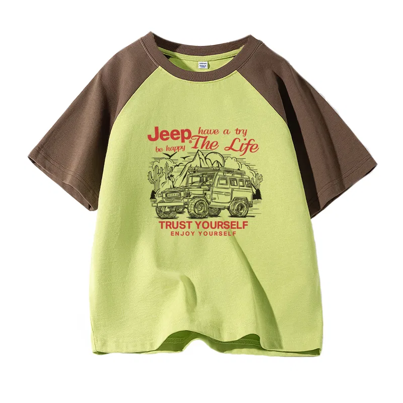 Детская футболка с принтом Jeep Coffee/E Trail Running Sketch