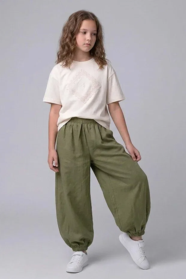 Детские штаны для девочек с эластичной манжетой Dmb Kids, Khaki — фото 2