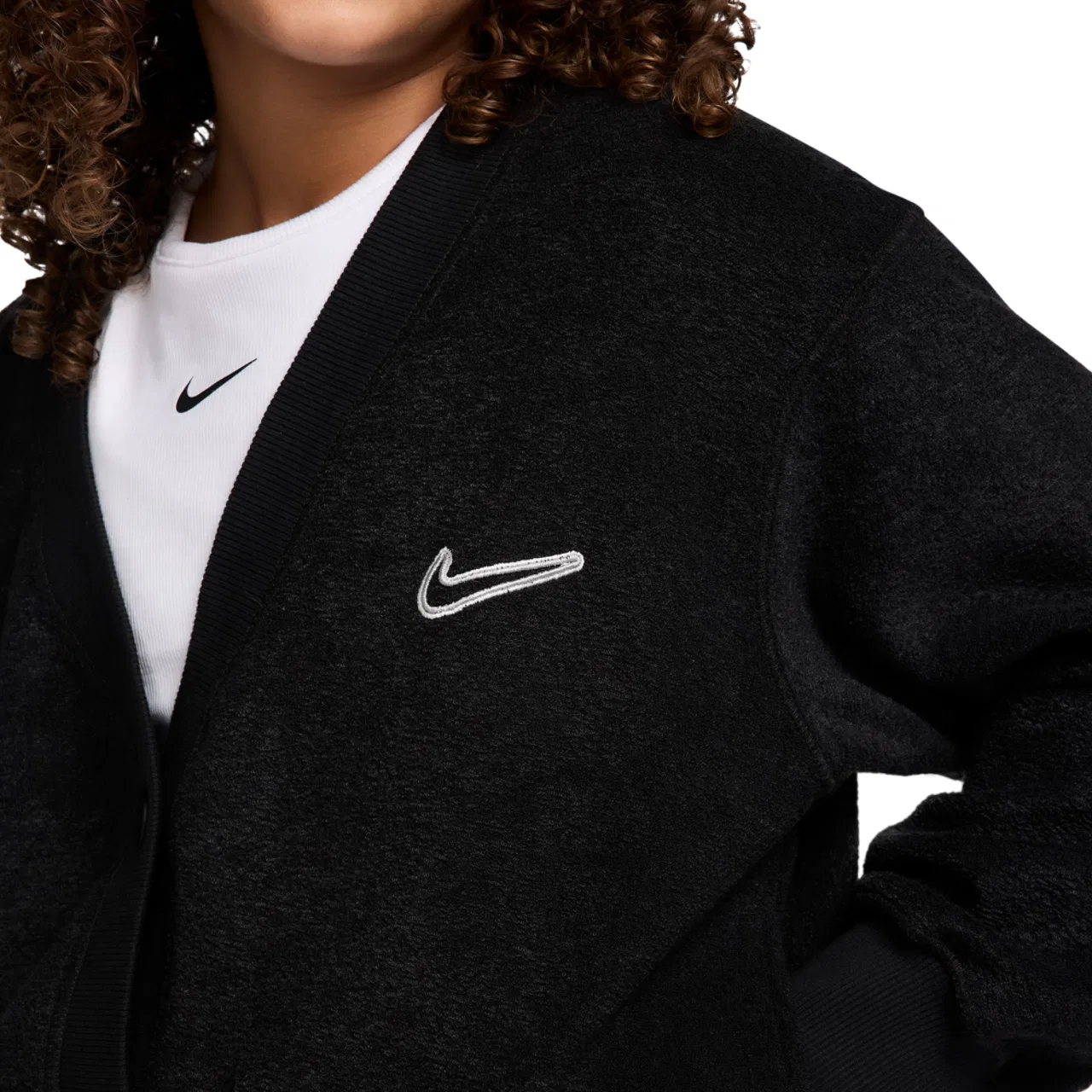 Топ для девочек NSW Fleece Long Sleeve Cozy Nike, черный/белый — фото 3