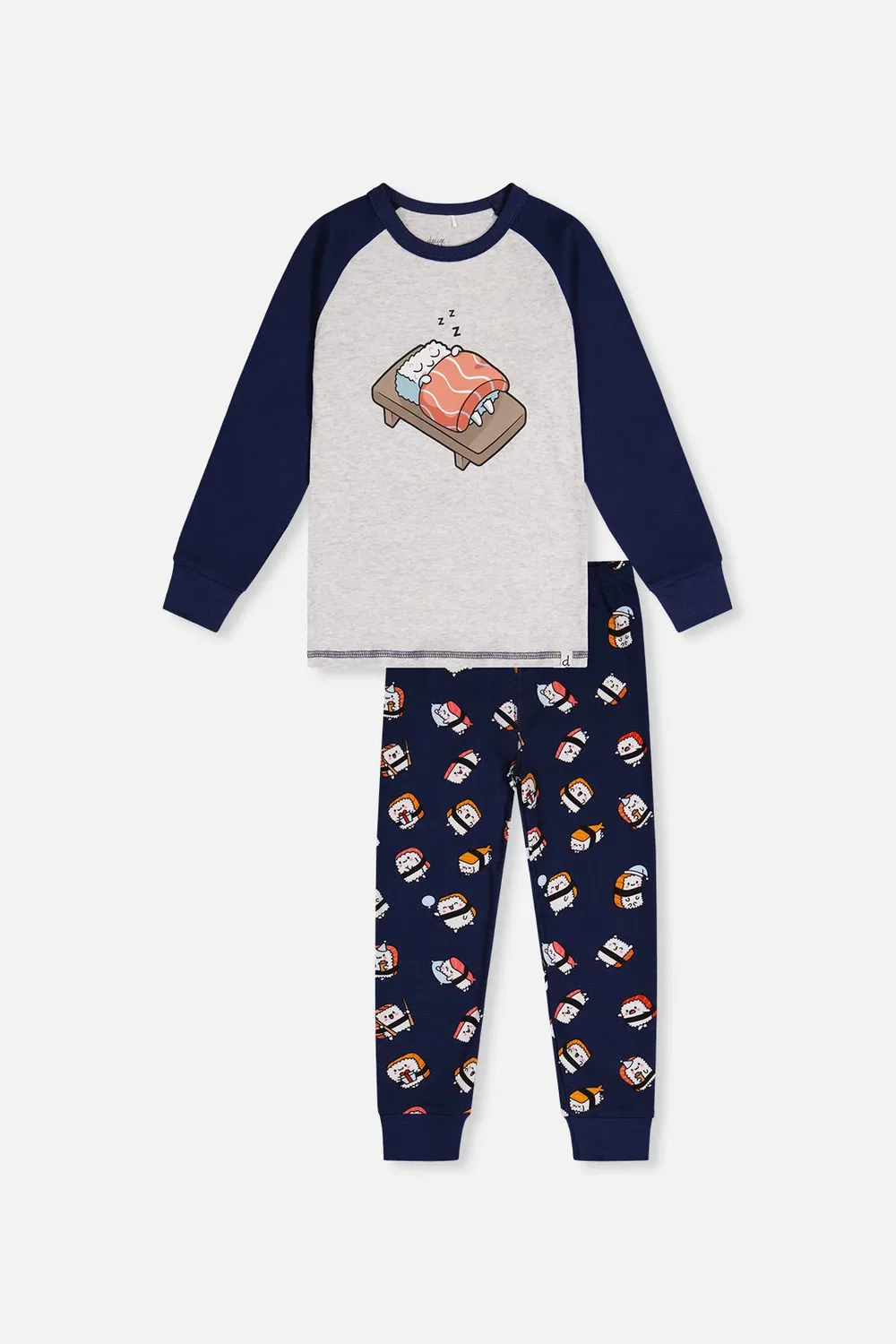 Детский комплект пижамы из органического хлопка с длинным рукавом Blue Sushi Print Deux par Deux, Blue Sushi Print