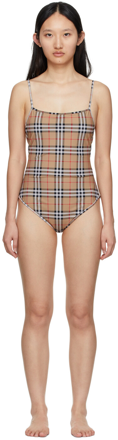 

Бежевый цельный купальник Delia в клетку Burberry