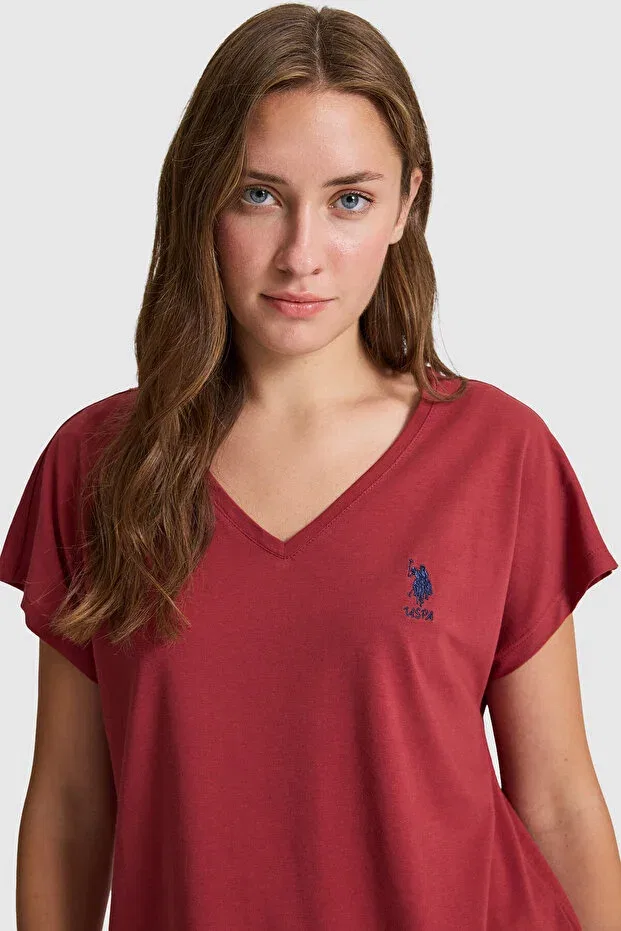 Женская футболка с v-образным вырезом U.S. Polo Assn., Cherry — фото 2