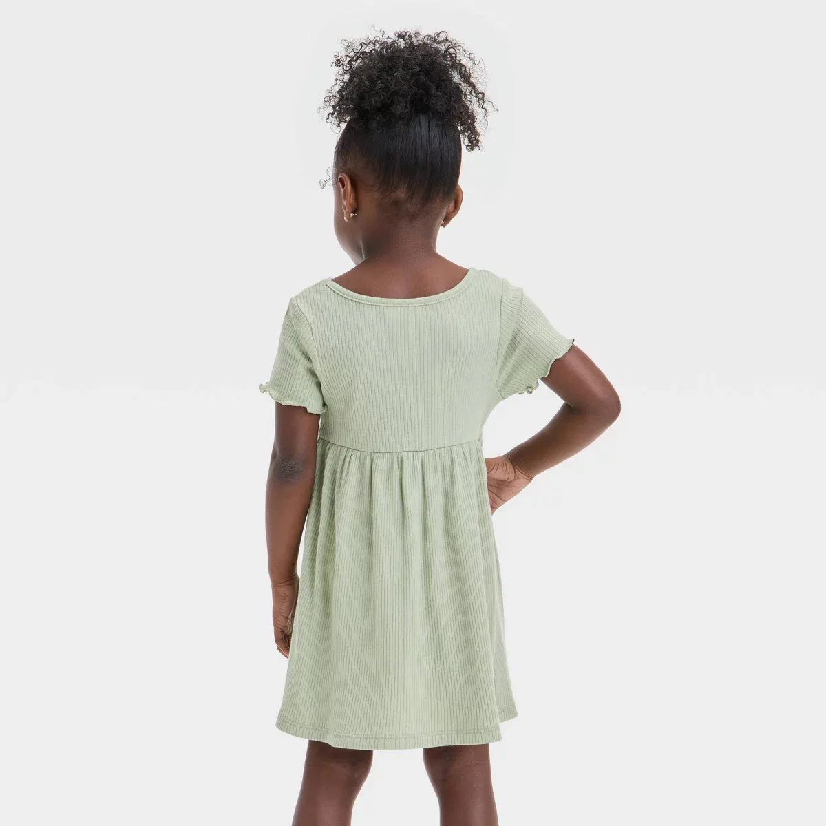 Детское платье для девочек ребристое с коротким рукавом INFANT/TODDLER GIRL, Olive Green — фото 2