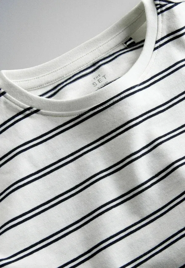 Футболки, комплект 4 шт, хлопок, Basic T-shirt, The Set, Navy Blue, Ecru Stripe, темно-синий — фото 3