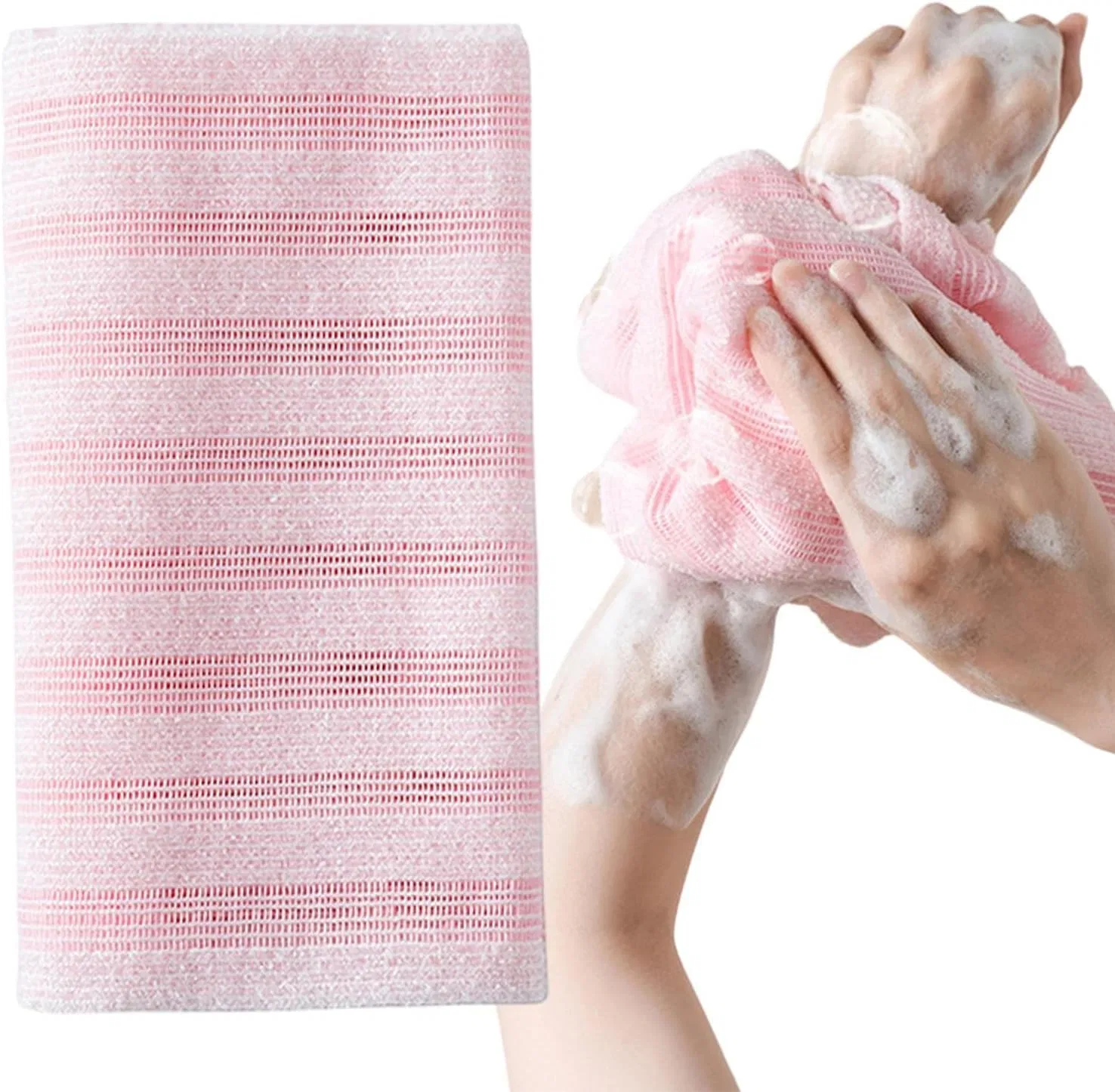 Мочалка для душа Body Scrub Towel, Generisch, 1 шт, 25x100 см, Pink Stripe — фото 3