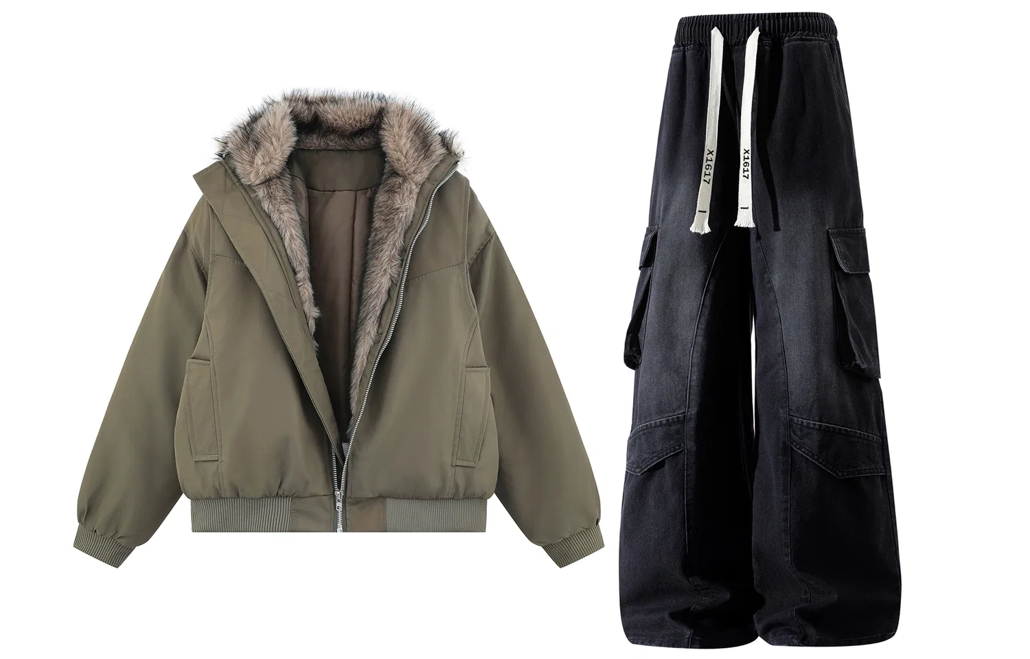 Детский комплект из куртки-пуховика и брюк с принтом Mountain Hawk, X1617, Army Green Mountain Hawk Puffer Jacket+Black Pants, Army Green/Black
