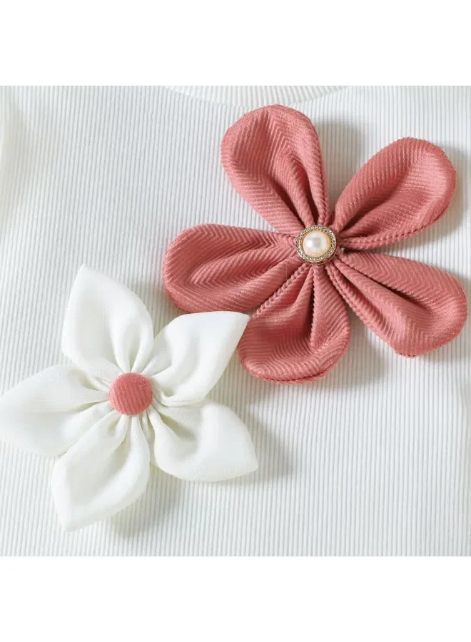 Комплект платьев с длинным рукавом и 3D-аппликацией цветок, модель Floral Pleated, Smarties Ae, розовый — фото 3