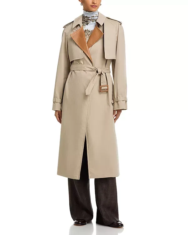 Женское пальто с поясом из кожи Acne Studios, Light Beige