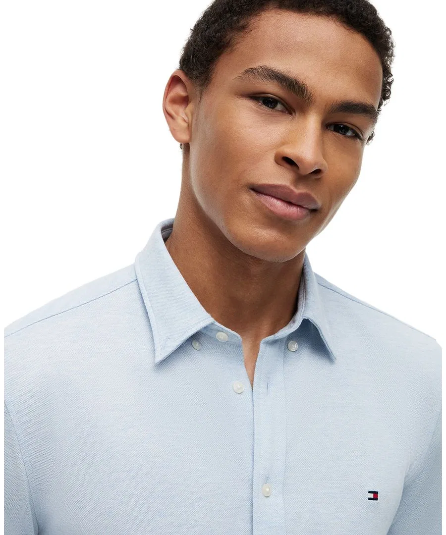 Рубашка поло с длинным рукавом, модель Textured Knit Featherweight Tommy Hilfiger, Light Blue Heather — фото 3