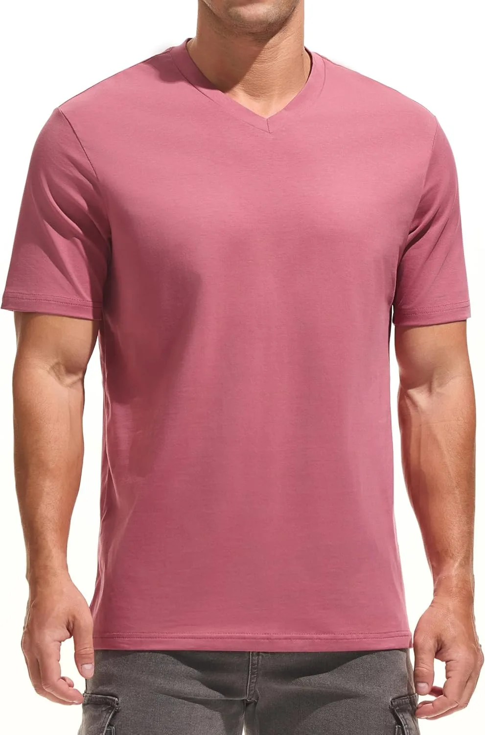 

Мужская футболка с V-образным вырезом — премиум 95% хлопок 5% спандекс, мягкая облегающая, дышащая, влагоотводящая для повседневной носки и тренировок JEEGAL