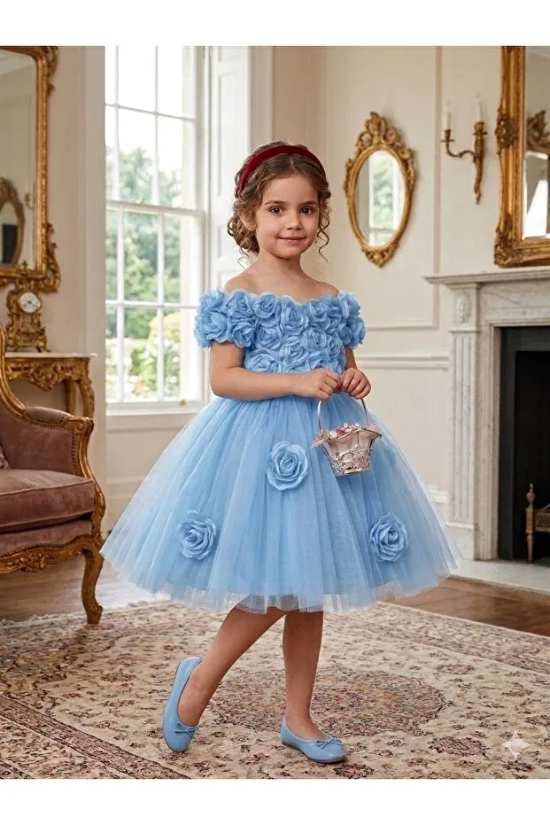 Детское платье для девочек с длинным рукавом Ceren güllü evening dress Gültekin Bebe, Blue