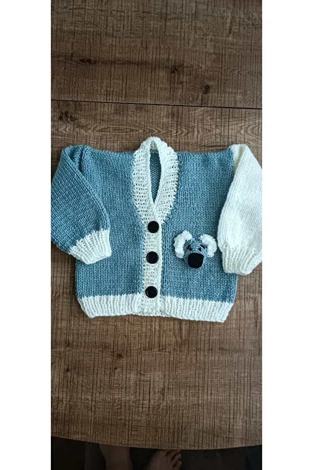 Детский кардиган для мальчиков вязаный Hand knitted baby cardigan El Örgüsü Cici Bebe, Gray — фото 2